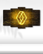 Renault Neon Sarı Logo - 5 Parçalı Araba Tablo