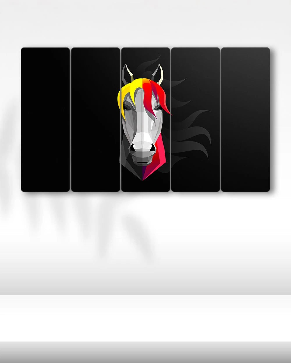 Dijital At, Sarı Kırmızı At - 5 Parçalı Tablo