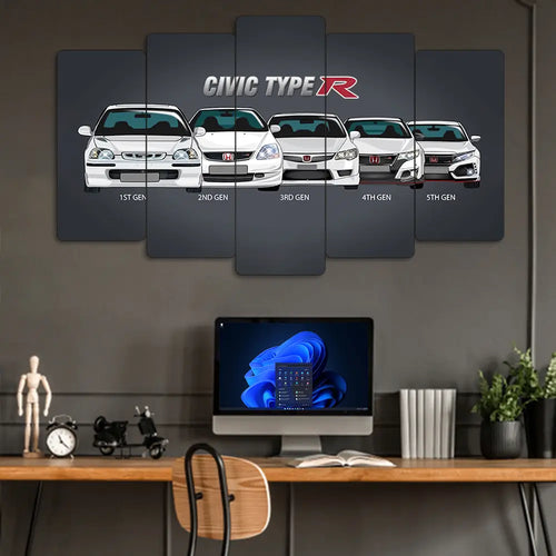 Honda Civic Type R Serisi - 5 Parçalı Araba Tablo