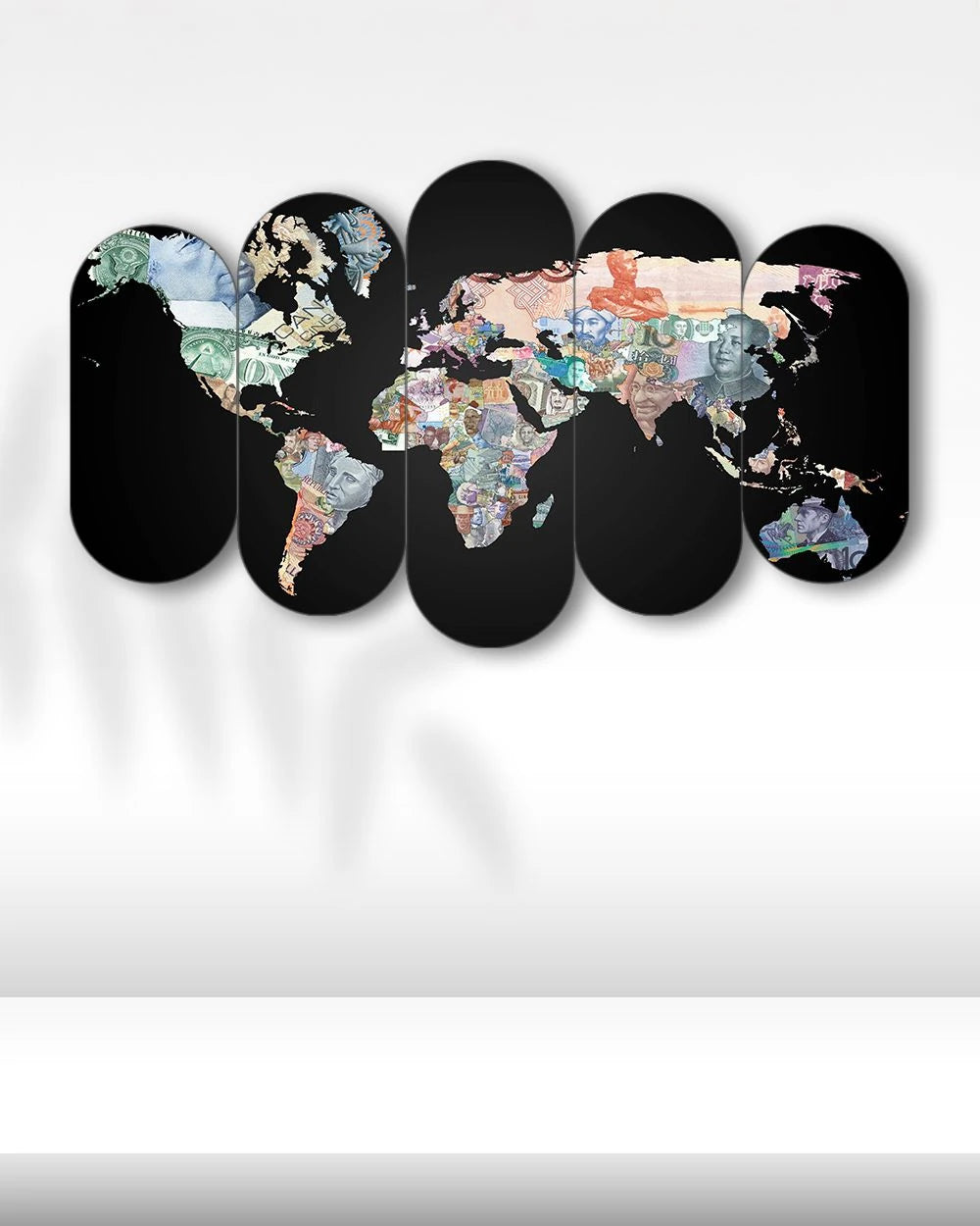 Dünya Paraları Haritası - 5 Parçalı Tablo