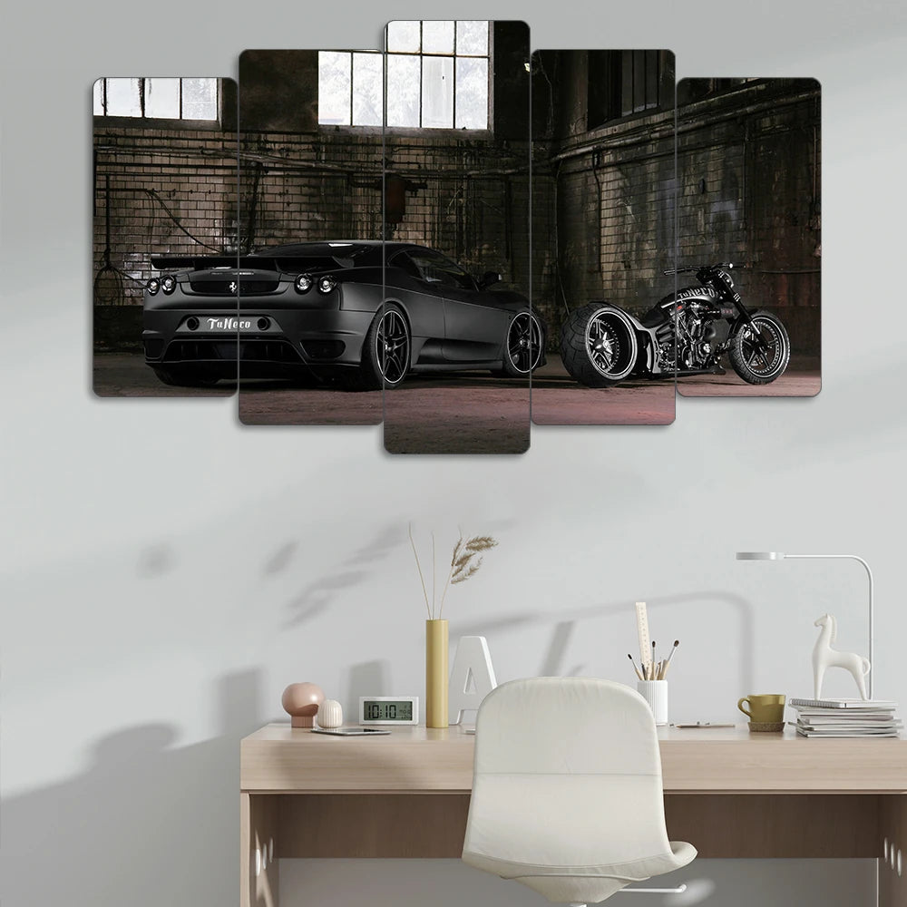 Ferrari F430 & Custom Chopper - 5 Parçalı Araba Tablo